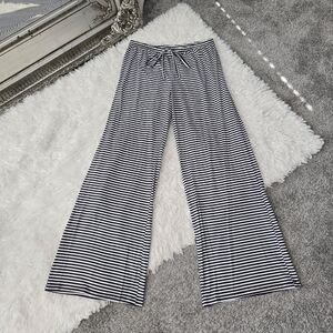 Fashion Casual Drawstring Elastic Waist Womens Stripe Wide Leg Pants. Bl…